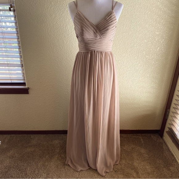 Azazie Bridesmaid Blake Dress Formal Prom Evening Gown Maxi Lace Blush Tan: 4 - Picture 1 of 13